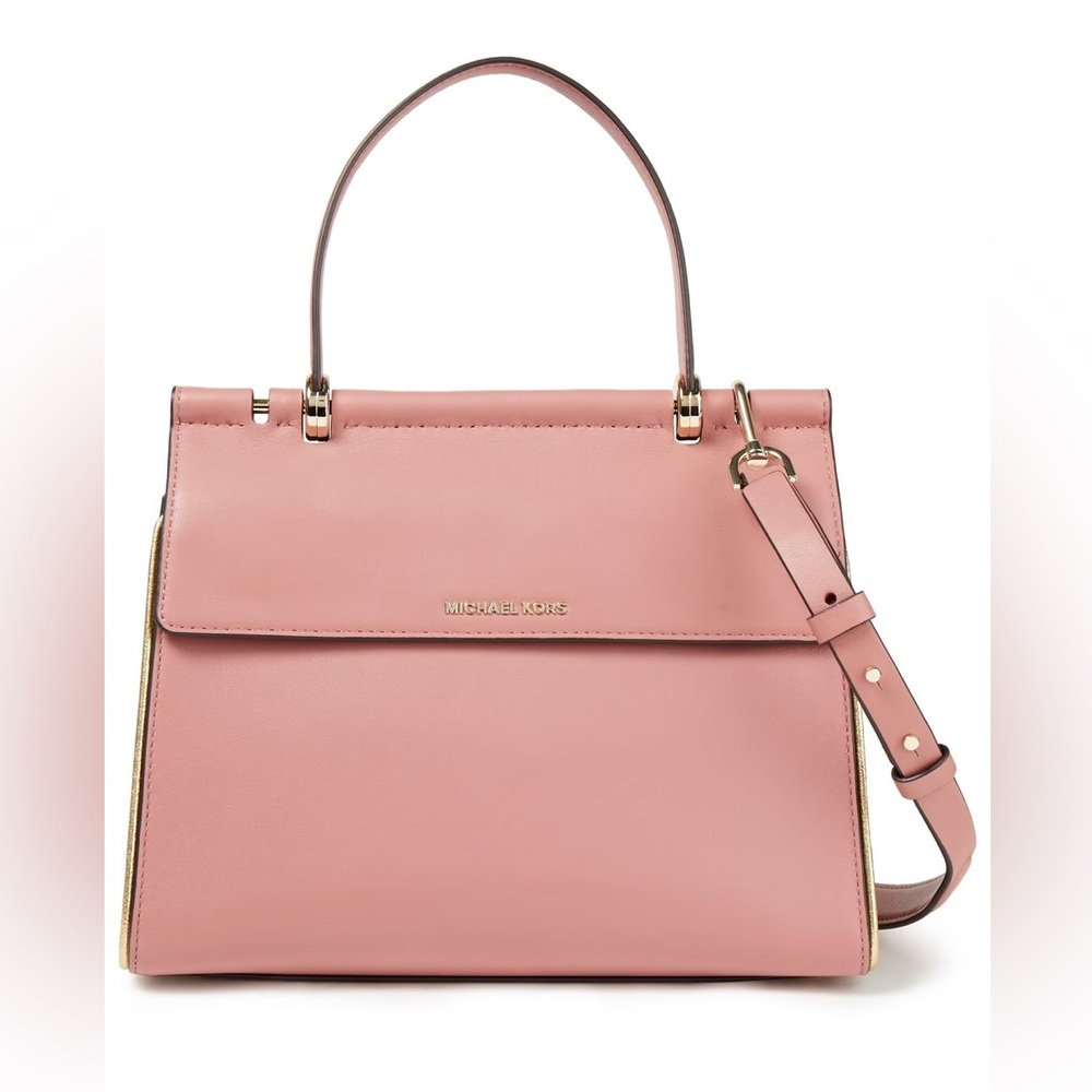 Michael Kors Rose Pink Jasmine Satchel Purse Quiet Luxury Structured Leather Bag - Picture 9 of 14